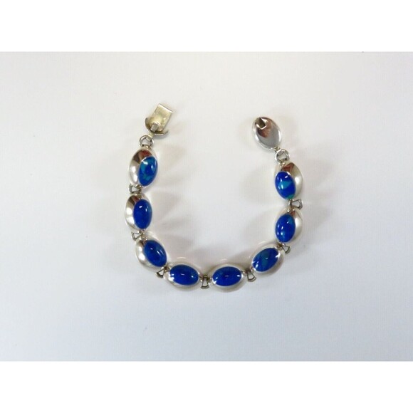 Sterling Silver 7 3/4" Bracelet Azurite-Malachite Blue Green Polished Cabochon - Picture 3 of 12